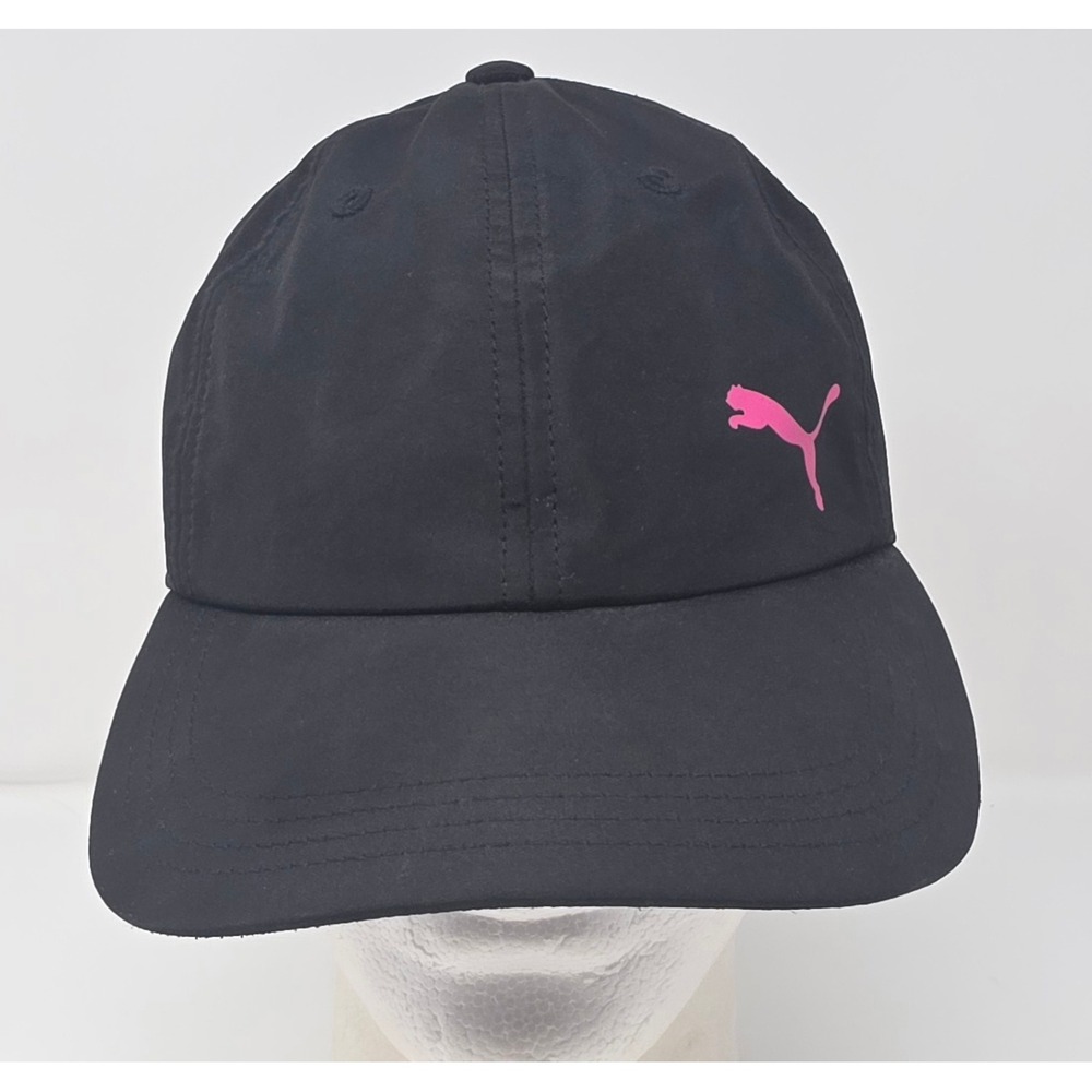Puma Strapback Cap OSFA Black Pink Logo Adjustable Running Baseball Hat